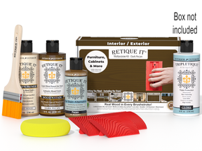 Retique It® Wood'n Kit in Dark Pecan for interior top coat, includes wood finish components in a box.