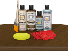 Dark Pecan wood stain from Retique It® Tabletop Wood'n Finish Kit, shown on a wooden surface.