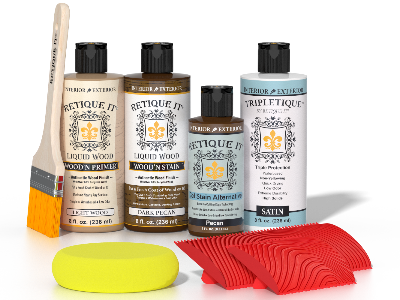 Retique It® Wood'n Kit in Dark Pecan for interior top coat, featuring wood finish application and finishing supplies.