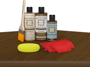 Multi-purpose Wood'n Kit in Dark Pecan by Retique It®, featuring wood finish products on a table surface.