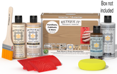 Retique It® Wood'n Finish Kit in Pickled Oak for exterior top coat, includes wood finish and application tools in a compact box.