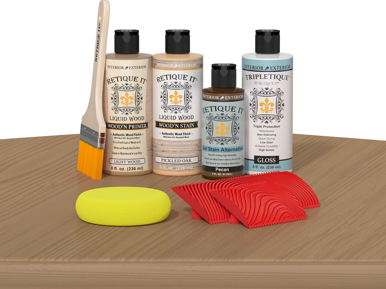 Retique It® Wood'n Finish Kit in Pickled Oak stain, showing a tabletop with the wood finish applied, highlighting the natural oak look.