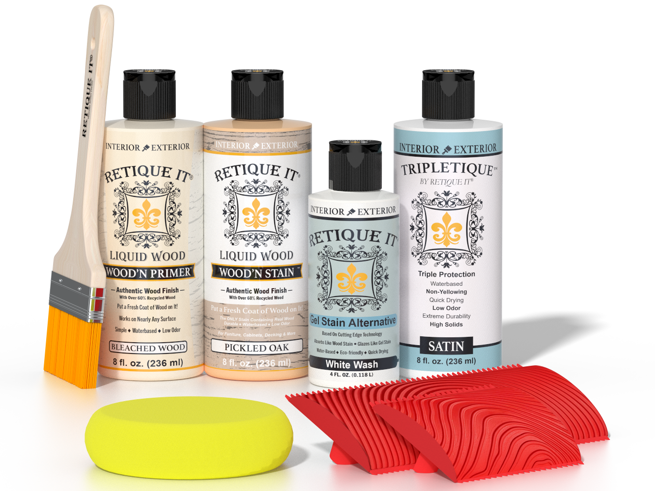 Sun-bleached Wood'n Finish Kit by Retique It® for interior wood projects, featuring multi-purpose top coat in a convenient kit.