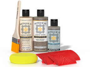 Weathered Wood Multi-purpose Wood'n Finish Kit by Retique It®, showing the textured weathered wood finish sample.