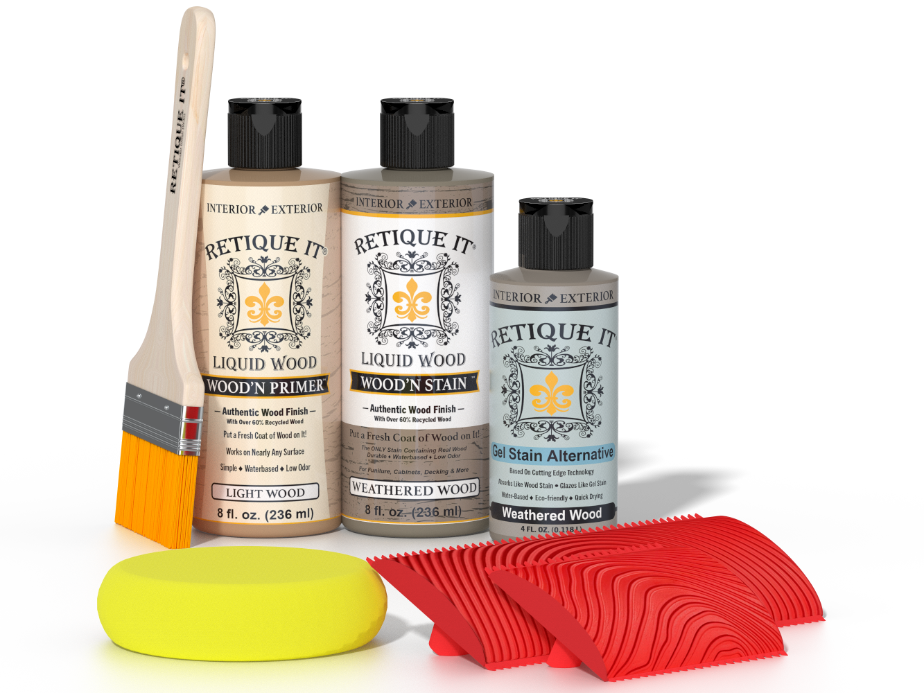 Retique It® Weathered Wood Fireplace Mantel Wood'n Finish Kit, stain for wood surfaces with weathered wood appearance.