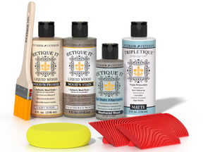 Retique It® Wood'n Kit with weathered wood finish, featuring interior top coat for multi-purpose wood furniture and decor.