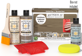 Retique It® Weathered Wood Multi-purpose Wood'n Finish Kit with weathered wood-colored components and application tools.