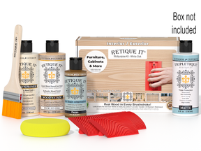 Retique It® Wood'n Kit in White Oak, interior top coat set for wood finishing, includes brushes and applicators in a box.