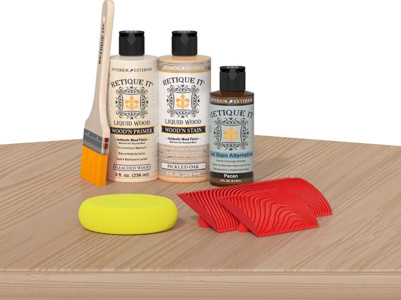 Retique It® Fireplace Mantel Wood'n Finish Kit in White Oak stain, showcasing the wood finish applied to a fireplace mantel.