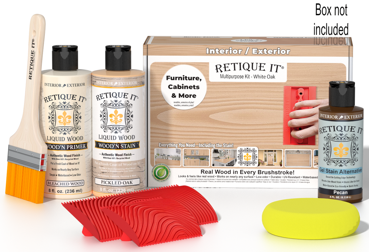 Retique It® Wood'n Finish Kit in White Oak, multi-purpose wood finishing set with brushes and application tools.