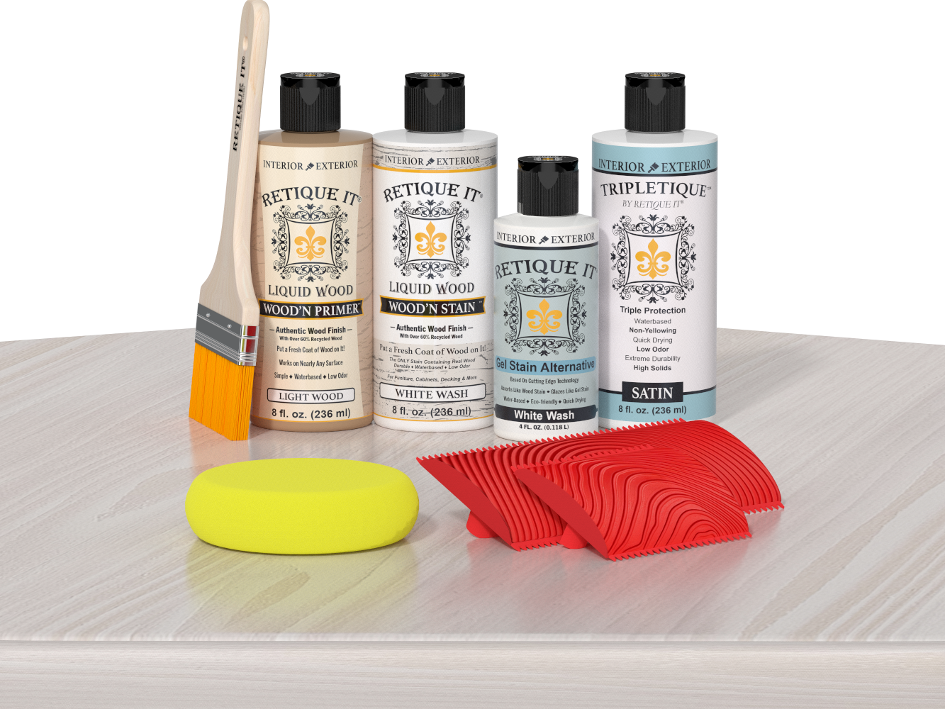 Retique It® Wood'n Kit White Wash interior top coat stain applied on a wooden surface, showcasing a smooth, white washed finish.