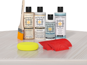 Retique It® Wood'n Kit White Wash interior top coat stain applied on a wooden surface, showcasing a smooth, white washed finish.
