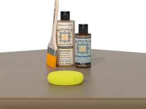 Retique It® Multi-purpose Smooth Finish Kit in Pecan wood with application tools for furniture refinishing.
