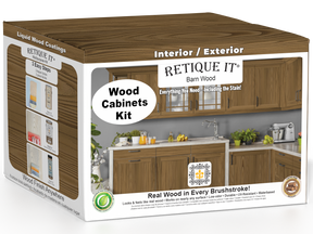 Retique It® Wood'n Cabinet Kit with 48 barn wood-stained grained cabinet doors, showcasing natural wood texture and finish.