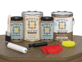 Retique It Wood'n Finish Kit with four large Barn Wood color samples for multi-purpose wood finishing projects.