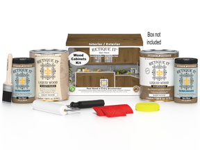 Retique It Wood'n Cabinet Kit with 48 barn wood-grained stained doors for a rustic kitchen or cabinet makeover.