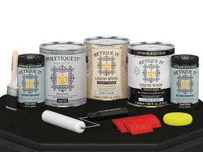 Retique It® Wood'n Finish Kit in Classic Black, exterior top coat, featuring four large containers for wood finishing projects.