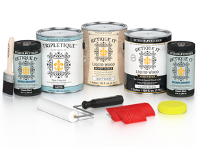 Retique It® Wood'n Kit in classic black, interior top coat, featuring four large wood finish containers with satin finish.