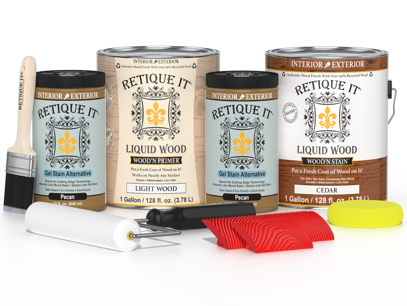 Retique It® Wood'n Cabinet Kit with 48 cedar-grain stained cabinet doors, showcasing natural wood texture and color.