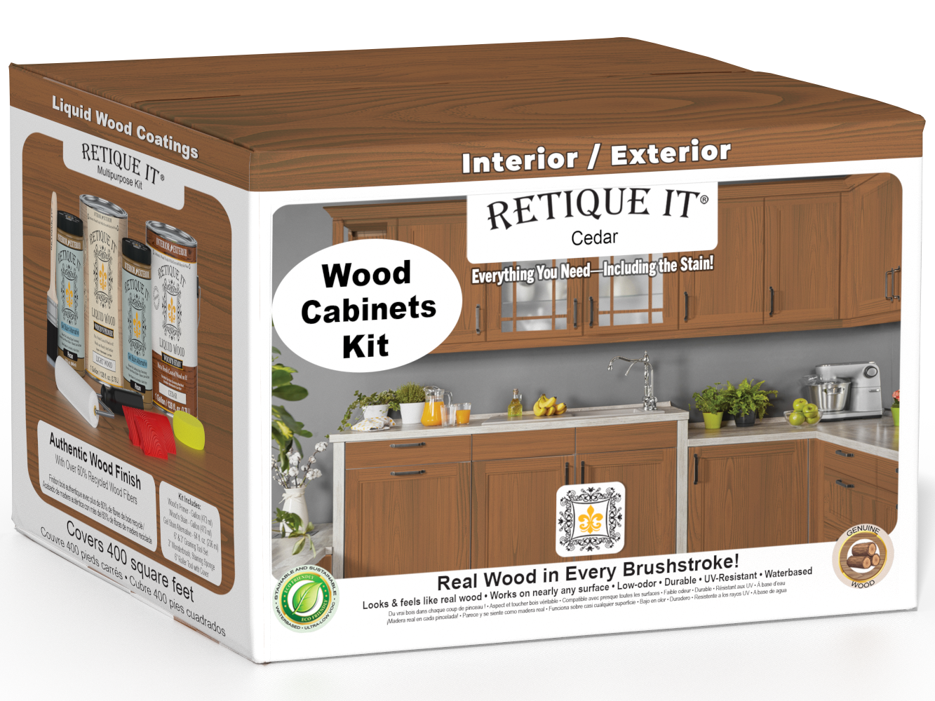 Retique It® Wood'n Cabinet Kit with 48 grained cedar doors, showcasing stained wood cabinet doors with natural grain details.