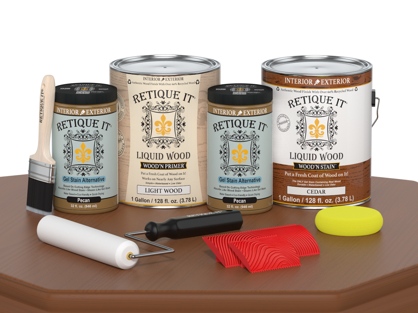 Retique It® Wood'n Kit Cedar, large multi-purpose finish kit with wood stain and sealant for furniture and woodworking projects.