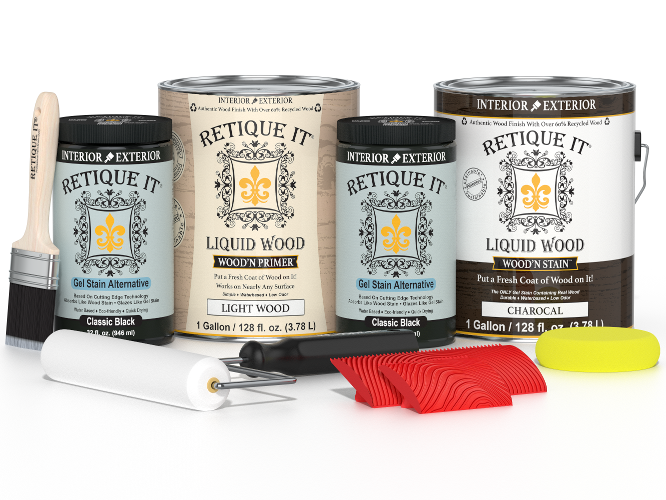 Retique It® Wood'n Cabinet Kit with charcoal stain, 48 grained cabinet doors, and natural wood texture for a stylish kitchen update.