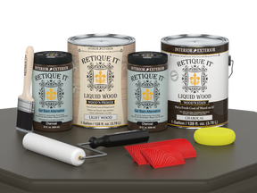 Retique It® Wood'n Kit in Charcoal featuring four large wood finish bottles, designed for multi-purpose wood finishing projects.