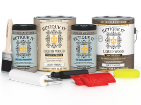 Retique It® Wood'n Cabinet Kit with 48 grained driftwood stain doors, showcasing natural wood grain finish for cabinets.