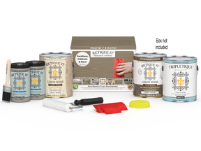 Retique It® Wood'n Kit with four large driftwood finish containers, interior top coat for wood furniture and decor.