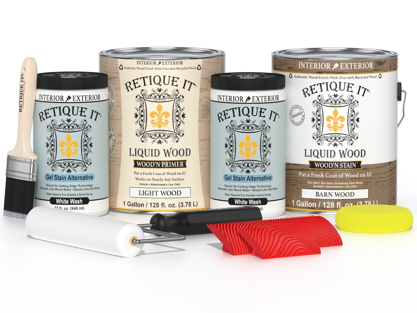 Retique It® Wood'n Finish Kit in French Oak, large multi-purpose wood finishing set with four components for wood projects.