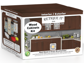 Retique It® Wood'n Cabinet Kit in Java stain, featuring 48 grained cabinet doors with a natural wood appearance.