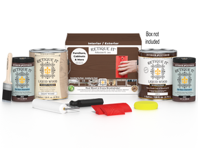 Retique It® Wood'n Finish Kit Java with four large wood stain applicator bottles and box, ideal for multi-purpose wood finishing projects.