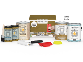 Retique ItÂ® Wood'n Kit in Old Oak with four large containers and applicator brush for interior wood finishing.