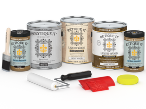 Retique It® Wood'n Finish Kit in Dark Pecan, large exterior top coat set with four matte wood finishing products.
