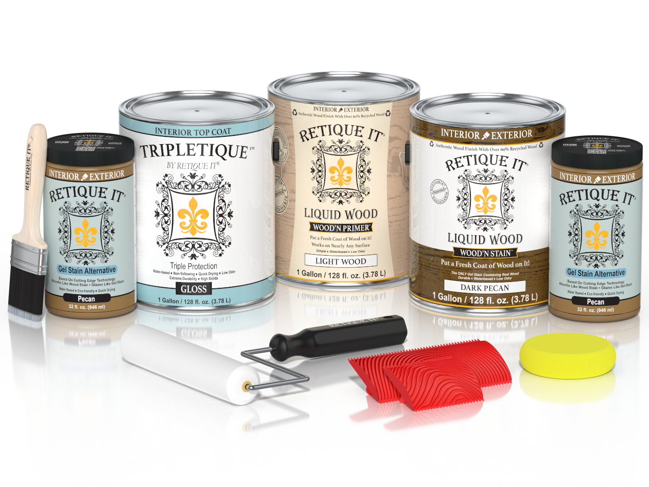 Retique It® Wood'n Kit in Dark Pecan with gloss finish, multi-purpose wood finish kit for interior projects.