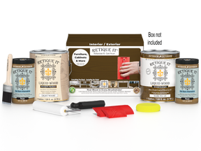 Retique ItÂ® Wood'n Finish Kit in Dark Pecan with four large wood stain applicators and a box included.
