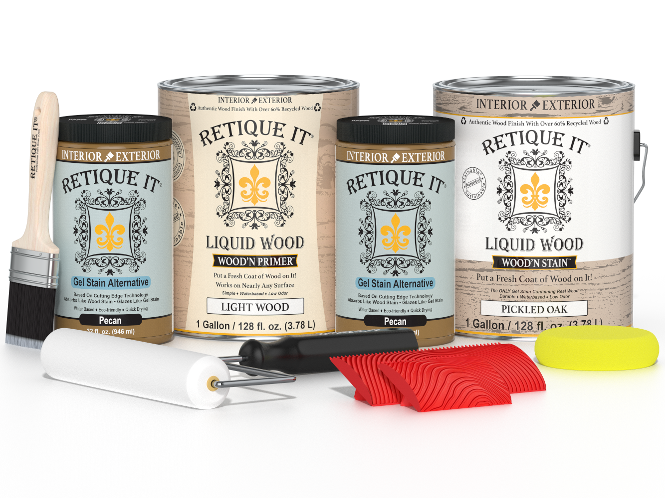 Wood'n Cabinet Kit in pickled oak stain by Retique It® featuring 48 grained cabinet doors with a natural wood finish.
