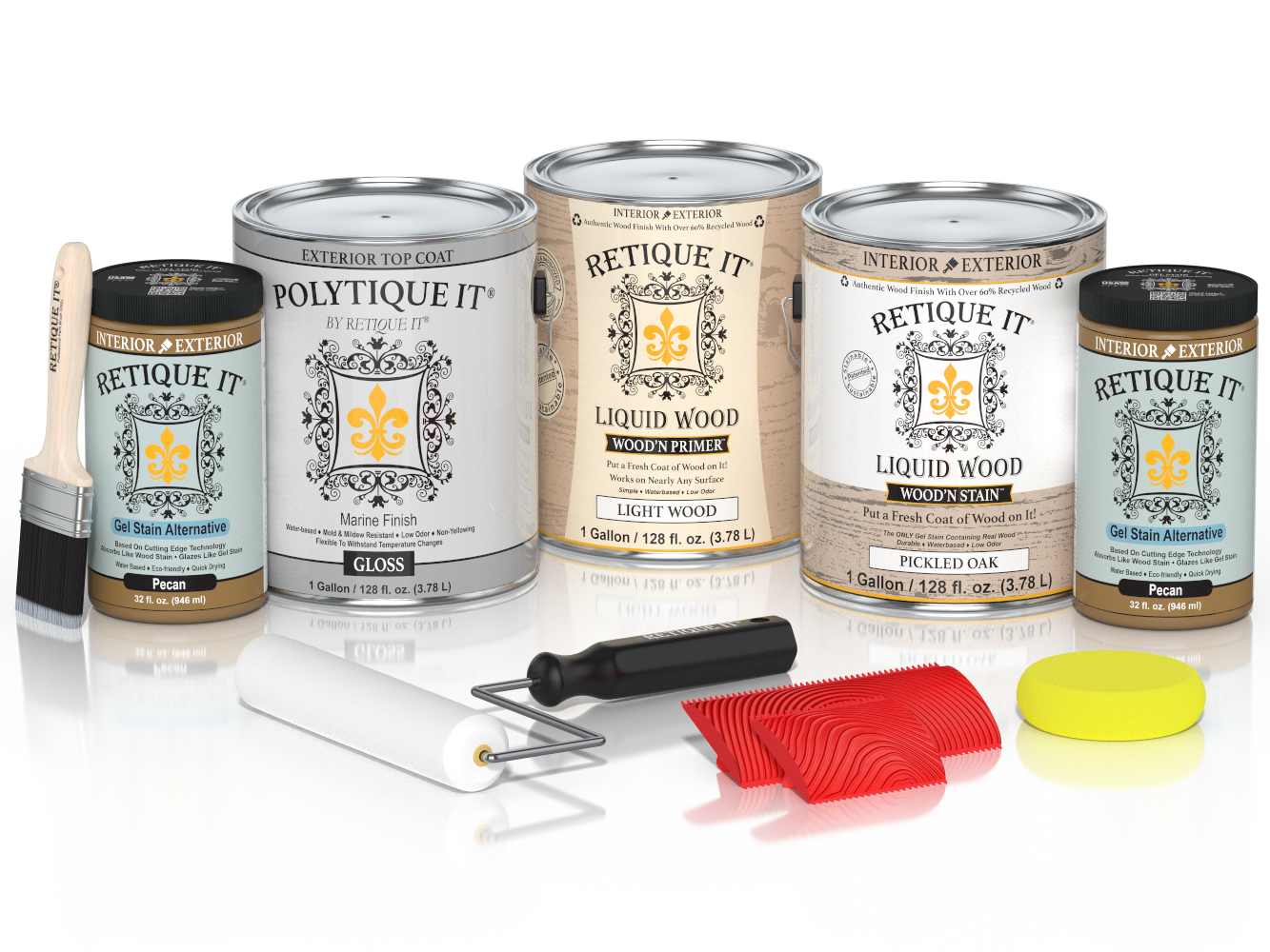 Retique It® Wood'n Kit Multi-purpose exterior top coat in pickled oak finish, including four large wood finishing products.