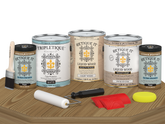 Retique It® Wood'n Kit Multi-purpose Pickled Oak interior top coat with matte finish, including four large wood finish bottles.
