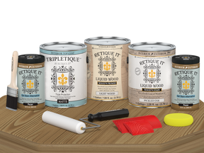 Retique It® Wood'n Kit Multi-purpose Pickled Oak interior top coat with matte finish, including four large wood finish bottles.