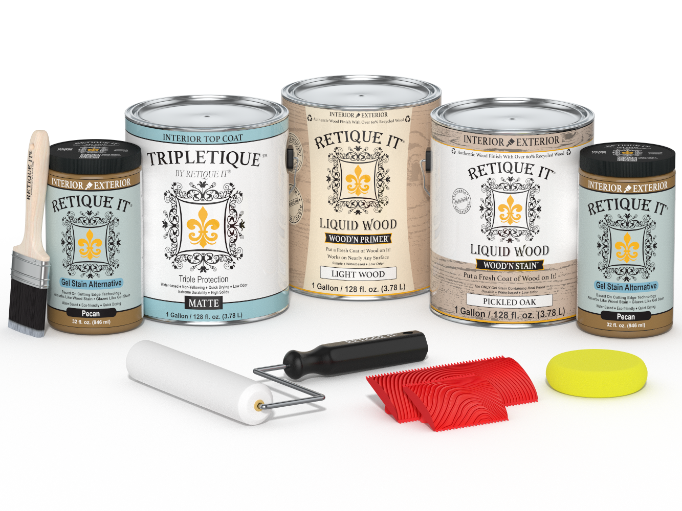 Retique It® Wood'n Kit in Pickled Oak with matte finish, featuring four large containers for interior wood finishing projects.