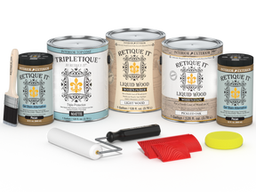Retique It® Wood'n Kit in Pickled Oak with matte finish, featuring four large containers for interior wood finishing projects.