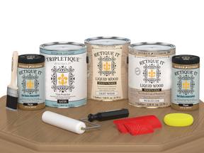 Retique It® Wood'n Cabinet Kit with 48 pickled oak grained doors, satin stain finish, ideal for kitchen or home cabinetry.