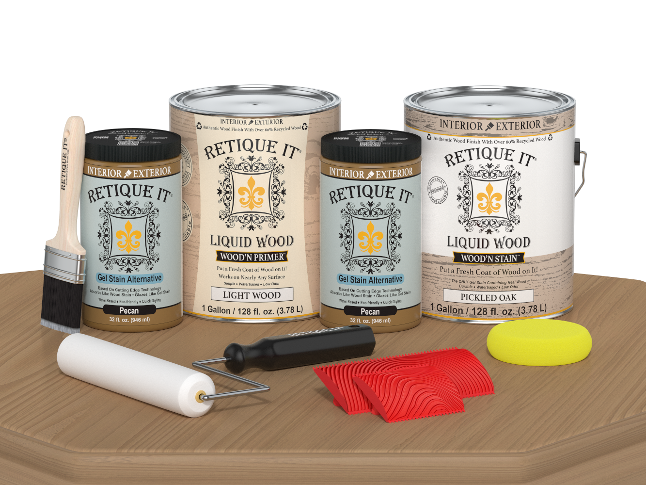 Retique It® Wood'n Cabinet Kit in pickled oak stain showing grained wood finish on cabinet door for kitchen renovation.