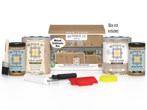 Retique It® Wood'n Cabinet Kit with 48 pickled oak grained cabinet doors and stain for DIY kitchen or furniture renovation.