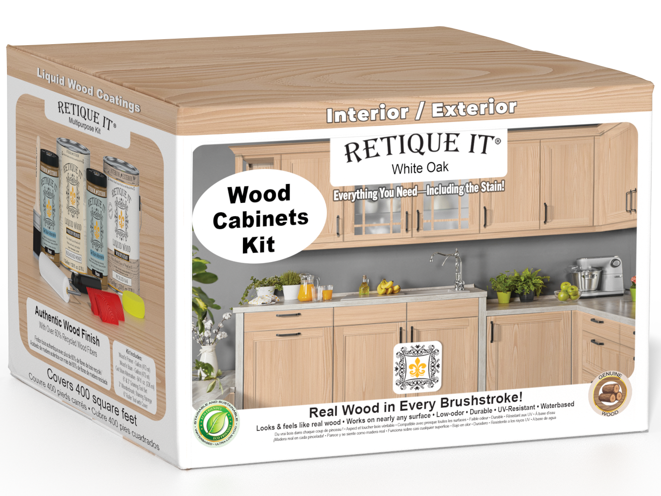 Retique It® Wood'n Cabinet Kit in White Oak stain with 48 grained cabinet doors, showcasing natural wood grain and white oak finish.