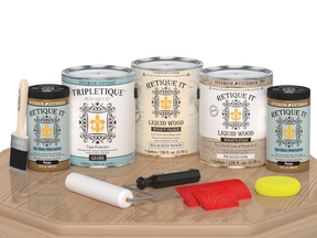 Retique It® Wood'n Cabinet Kit with white oak grain stain, featuring a glossy finish on a cabinet door sample.
