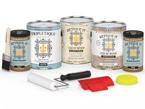 Retique It® Wood'n Kit Multi-purpose finish set with four white oak interior top coats in matte finish, shown in the image.