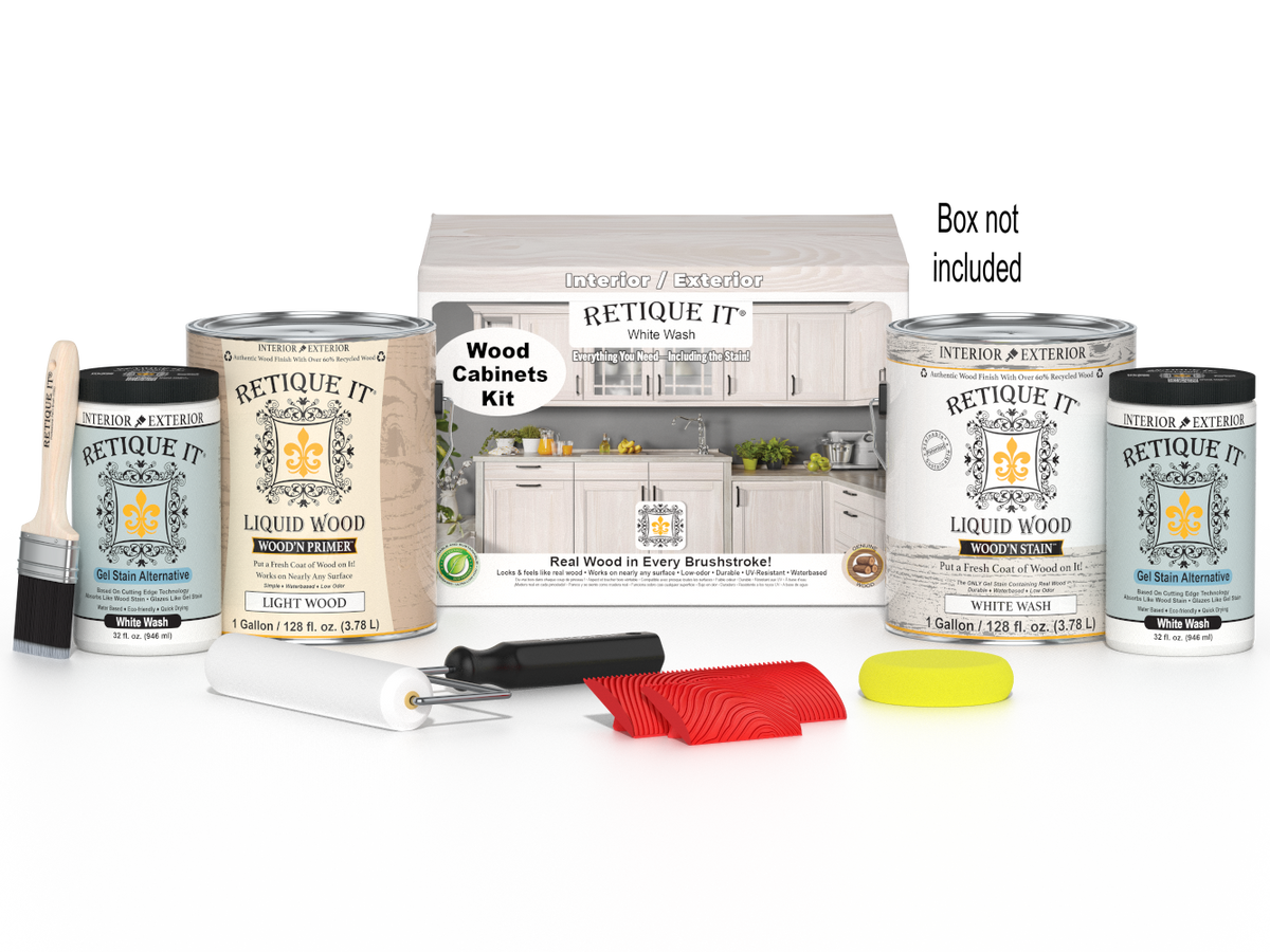 Retique It® Wood'n Cabinet Kit with 48 grained white wash doors, stain for cabinet refinishing, natural wood grain finish
