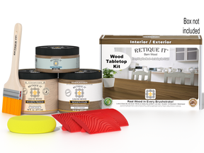 Retique It® Wood'n Finish Kit double size for tabletops in modern walnut stain, includes stain and finishing supplies.